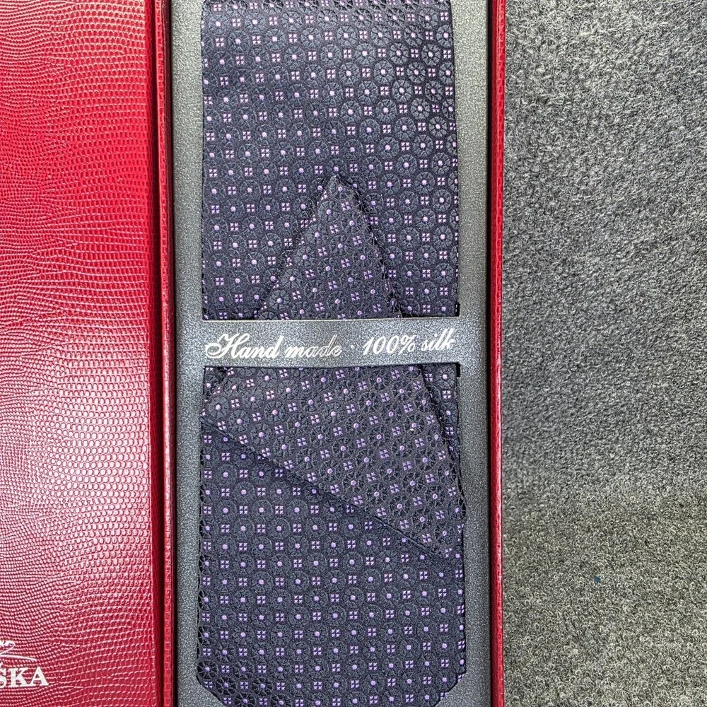 Studio Maruška Handmade Silk Tie Textured Geometric Blue